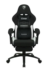 Fotel gamingowy Cobra PLAYER PRO 7.0 CRF72P z podnóżkiem czarno-biały